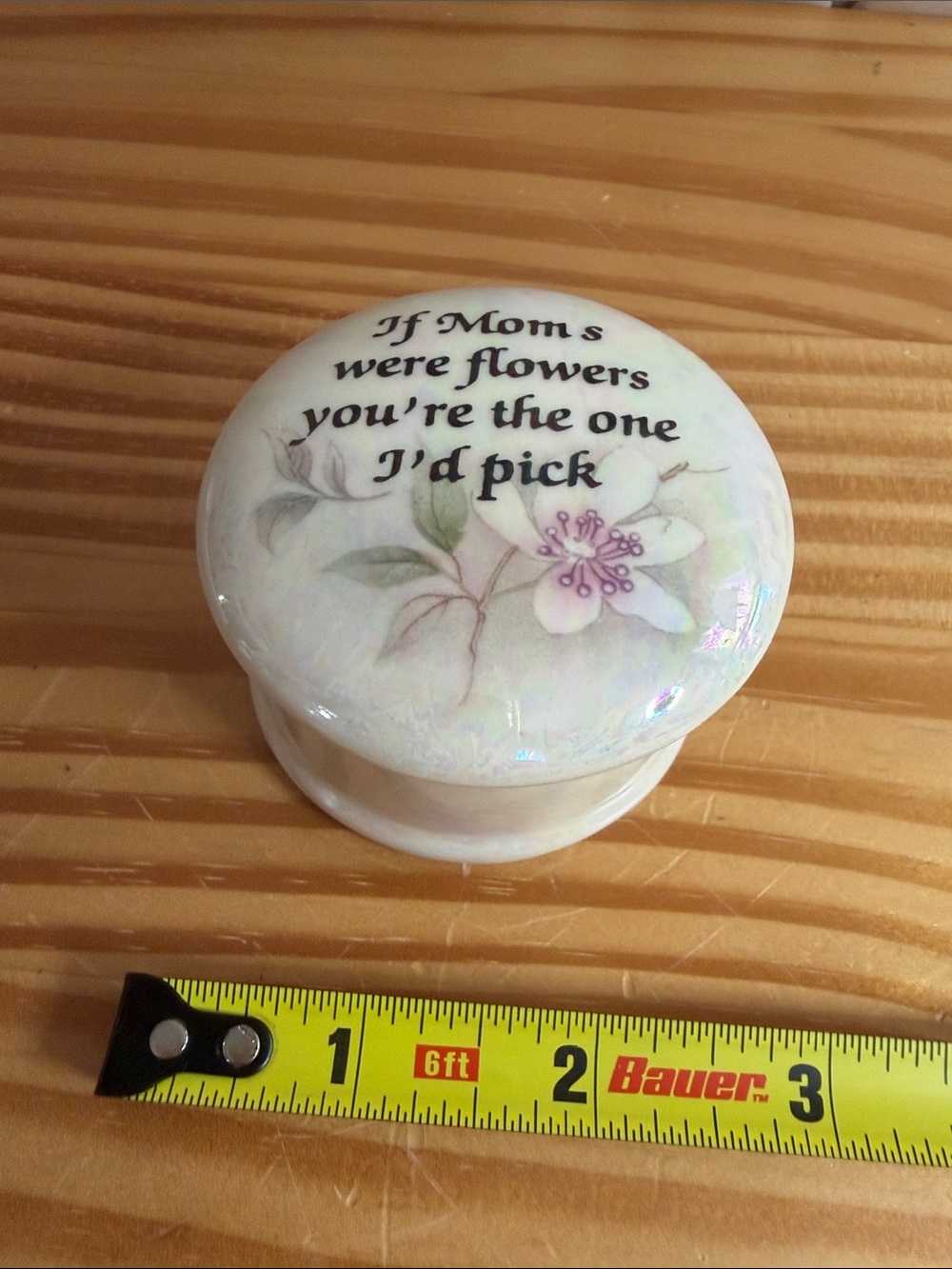 Vintage Pearlescent Lusterware "Mom" Trinket Box